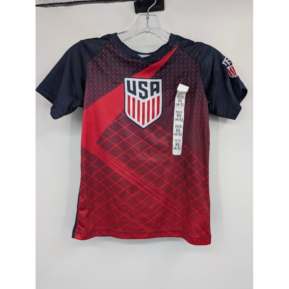 U.S. Soccer Federation Boys Youth XS 4/5 Red Navy Soccer Jersey Shirt NWT
